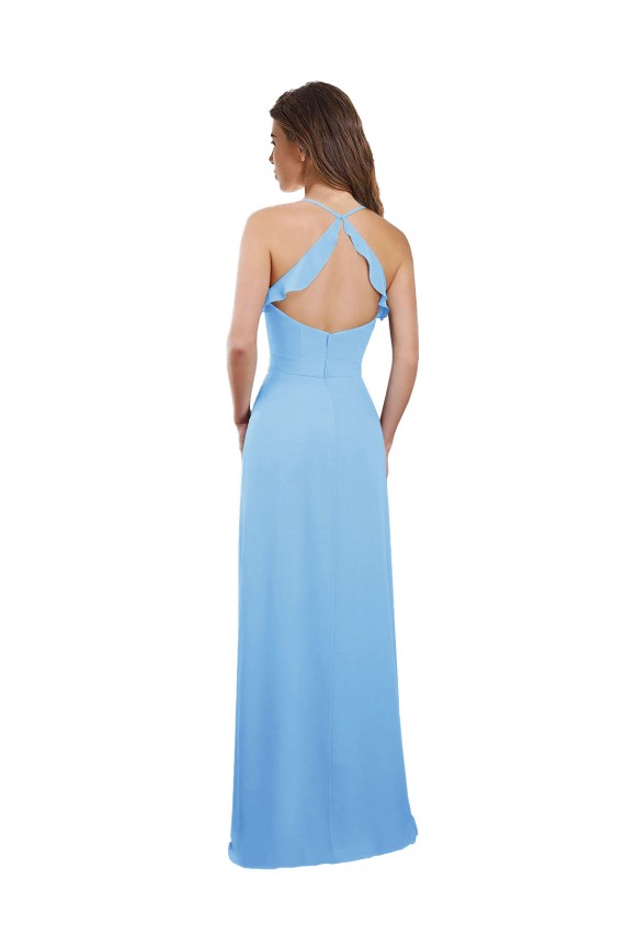 Slim Chiffon Bridesmaid Dress with Ruffled Sweetheart Neckline UK