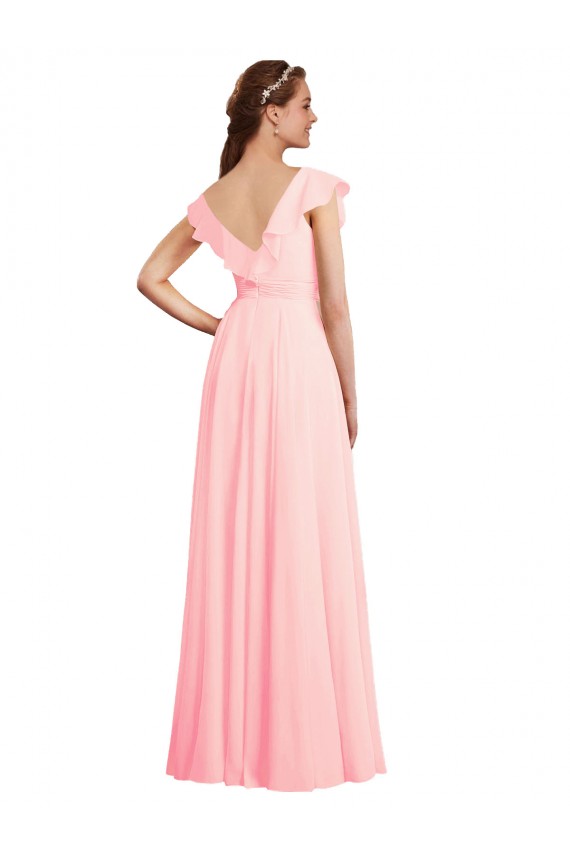 Chiffon A-Line Dress with Full Circle Skirt and Gathered Waistband UK