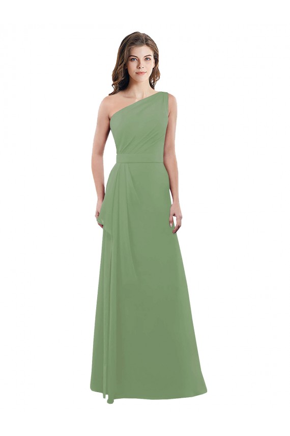 One Shoulder Chiffon Bridesmaid Dress with Pleats and Side Slit UK