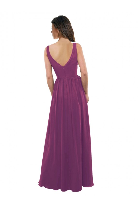 Long Chiffon A-Line Bridesmaid Dress with V-Neck Wrap Bodice UK