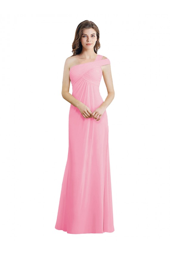 Single Shoulder Chiffon Bridesmaid Dress with Draped Bodice UK