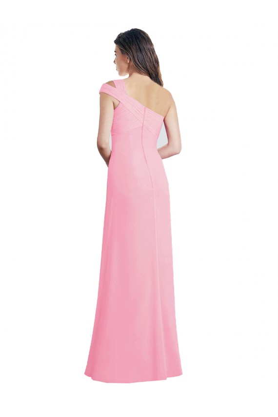 Single Shoulder Chiffon Bridesmaid Dress with Draped Bodice UK