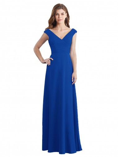 Draped Shoulder V-Neck Long Chiffon Bridesmaid Dress UK