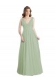V-Neck A-Line Long Chiffon Bridesmaid Dress with Draped Bodice UK