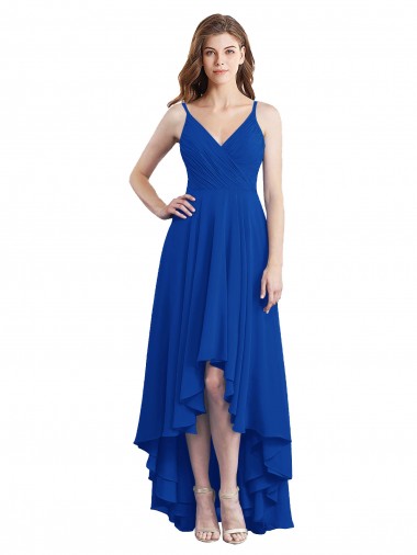 Draped High Low Chiffon Bridesmaid Dress with Cross Over Bodice UK