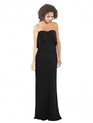 Strapless Chiffon Bridesmaid Dress with cascading Flounce Crop Top Bodice UK