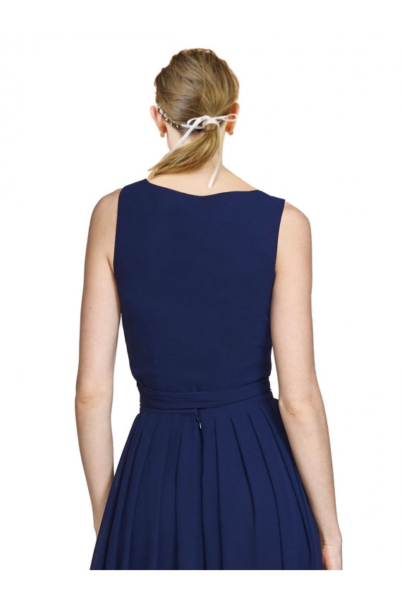V-Neck Ruched Chiffon Bridesmaid Dress with Waistband UK