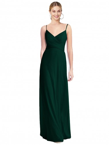 Wide V-Neck Long Spaghetti Strap Chiffon Bridesmaid Dress UK