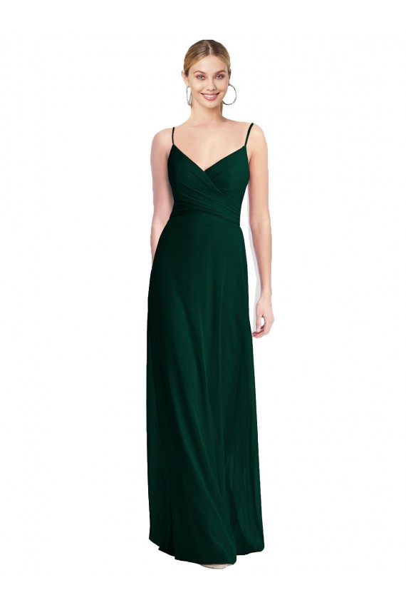 Wide V-Neck Long Spaghetti Strap Chiffon Bridesmaid Dress UK