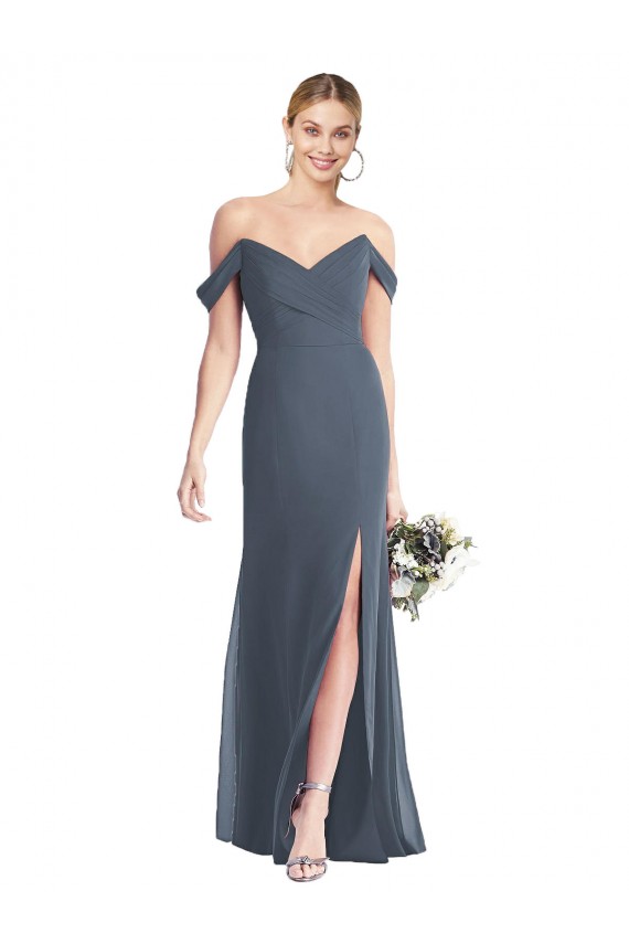 Off the Shoulder Criss Cross Bodice Trumpet Chiffon Bridesmaid Dress UK