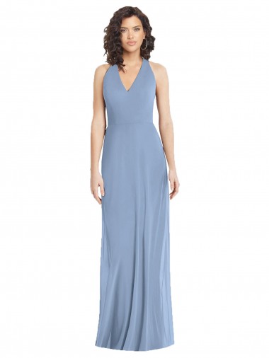 V-Neck Halter Back Straps Chiffon Bridesmaid Dress UK