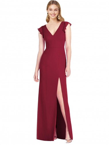 Ruffled Sleeves Mermaid Chiffon Bridesmaid Dress with Front Slit UK