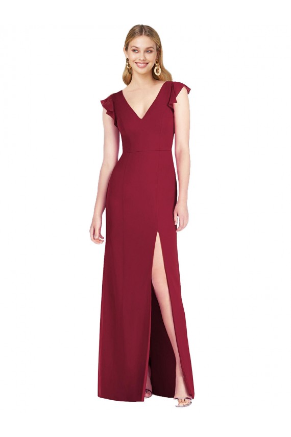 Ruffled Sleeves Mermaid Chiffon Bridesmaid Dress with Front Slit UK