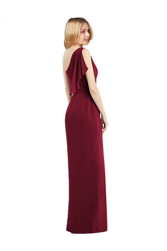 One Shoulder Chiffon Bridesmaid Dress with Draped Front Slit UK
