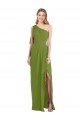 One Shoulder Chiffon Bridesmaid Dress with Draped Front Slit UK