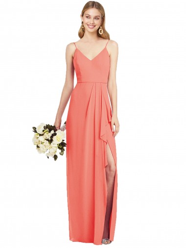 Spaghetti Strap Draped Skirt Chiffon Bridesmaid Dress with Front Slit UK