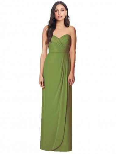 Side Front Slit Draped Strapless Chiffon Bridesmaid Dress UK
