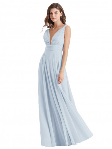 Plunge Deep V-Neckline Low Back Chiffon Bridesmaid Ress UK
