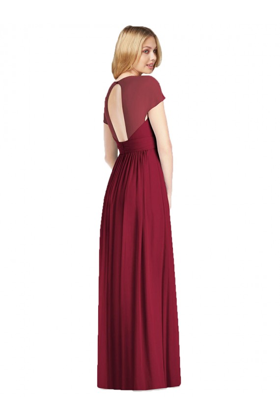 V-Neck Cap Sleeves Sheer Back Chiffon Bridesmaid Dress UK