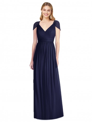 V-Neck Cap Sleeves Sheer Back Chiffon Bridesmaid Dress UK