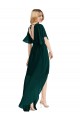 Plunging V Back Flutter Sleeves Cocktail Length Chiffon Bridesmaid Dress UK