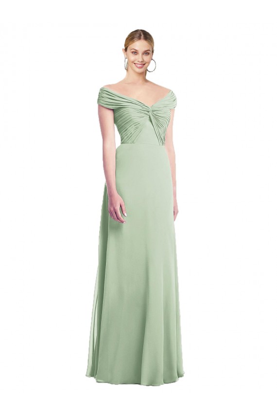 Draped Off the Shoulder Lux Chiffon Bridesmaid Dress UK