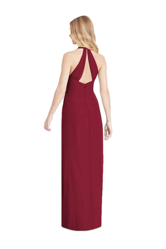 V-Neck Halter Chiffon Maxi Bridesmaid Dress Open Back UK