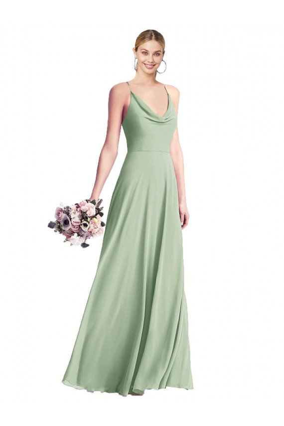 Cowl Neck Criss Cross Back Chiffon Maxi Bridesmaid Dress UK