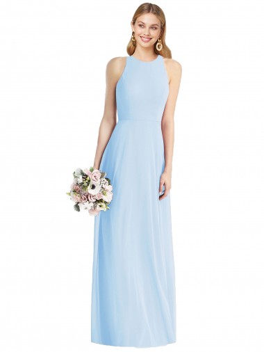 Sleeveless Halter Chiffon Maxi Bridesmaid Dress UK