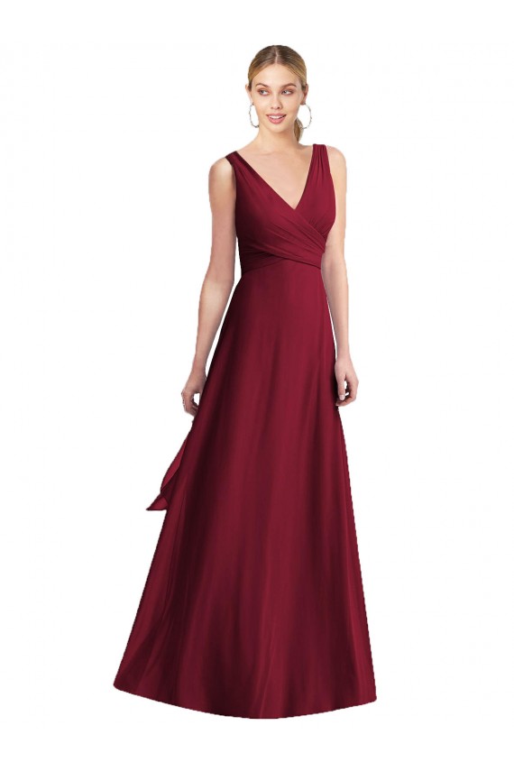 Sleeveless V-Neck Chiffon Wrap Bridesmaid Dress UK