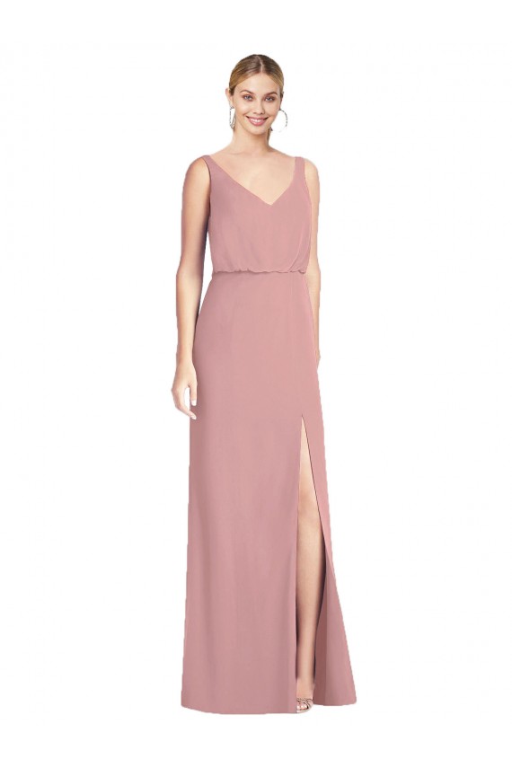 Blouson Bodice Chiffon Bridesmaid Dress with Front Slit UK