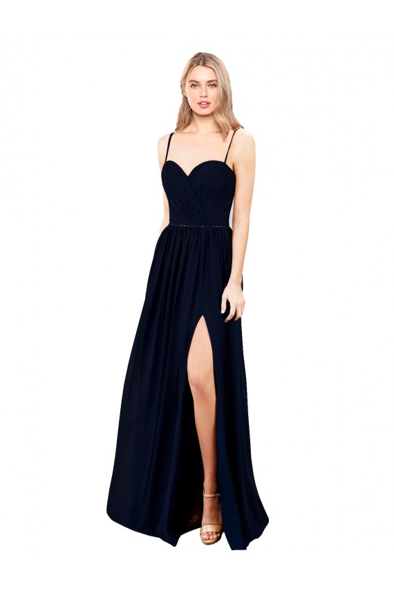 Draped A-Line Chiffon Bridesmaid Dress with Spaghetti Straps and High Slit UK