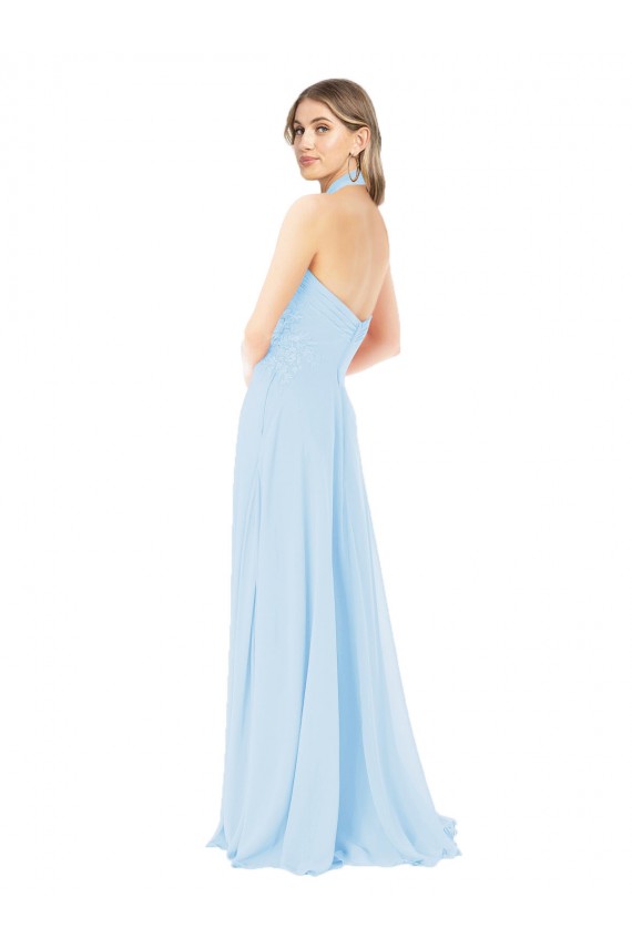 Criss Cross High Neck Halter Chiffon Bridesmaid Dress UK