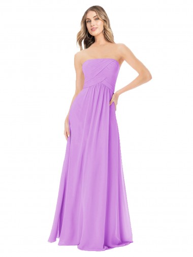Draped Strapless Floor Length Chiffon Bridesmaid Dress UK