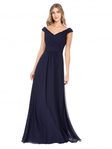 Off the Shoulder Classic Chiffon Bridesmaid Dress with Draped Bodice UK