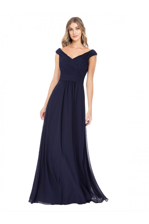 Off the Shoulder Classic Chiffon Bridesmaid Dress with Draped Bodice UK