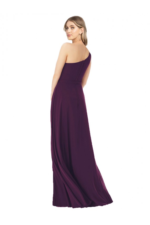 One Shoulder Chiffon Bridesmaid Dress with Tie Belt UK