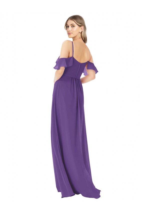Cold Shoulder Flutter Sleeves Chiffon Bridesmaid Dress UK