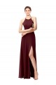Slim Long High Halter Neck Chiffon Bridesmaid Dress with High Side Slit UK