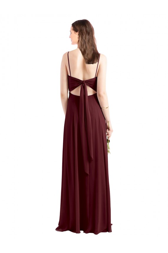 Sleek Fit and Flare Long Scoop Neck Chiffon Bridesmaid Dress with High Side Slit UK