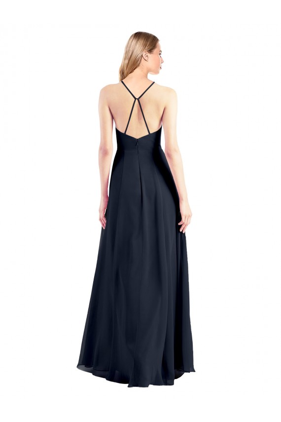 Plunging V-Neckline Halter Chiffon Wrap Bridesmaid Dress with High Slit UK