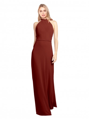 Slim High Neck Halter Fitted Open Back Chiffon Bridesmaid Dress UK