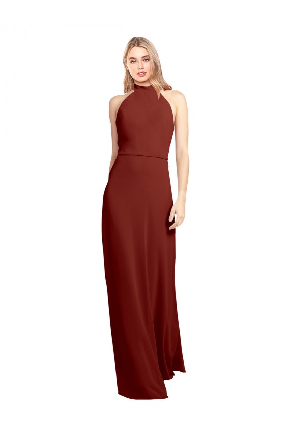 Slim High Neck Halter Fitted Open Back Chiffon Bridesmaid Dress UK