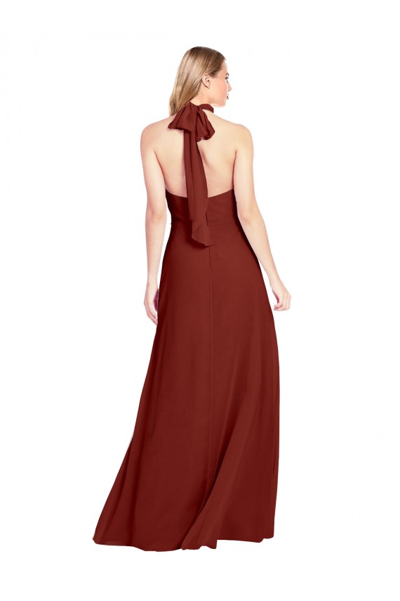 Slim High Neck Halter Fitted Open Back Chiffon Bridesmaid Dress UK