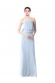 High Narrow Neck Long Chiffon Bridesmaid Dress with Tiered Ruffles UK