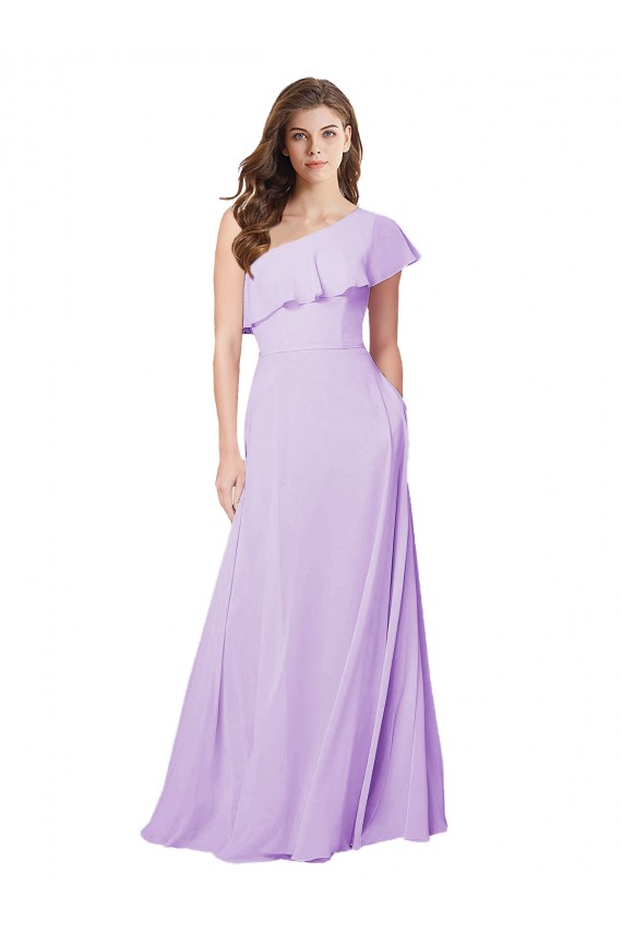 Draped One Shoulder Long Chiffon Bridesmaid Dress  UK
