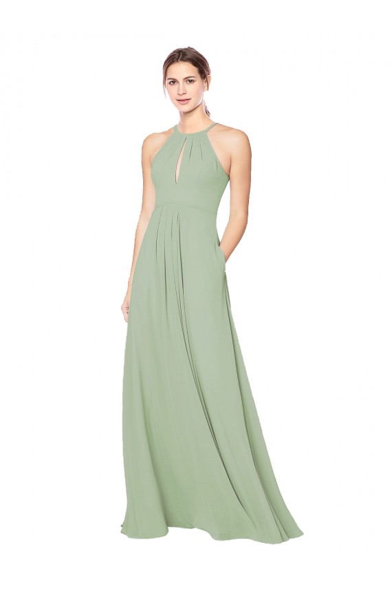 High Halter Neck Keyhole Chiffon Bridesmaid Dress UK