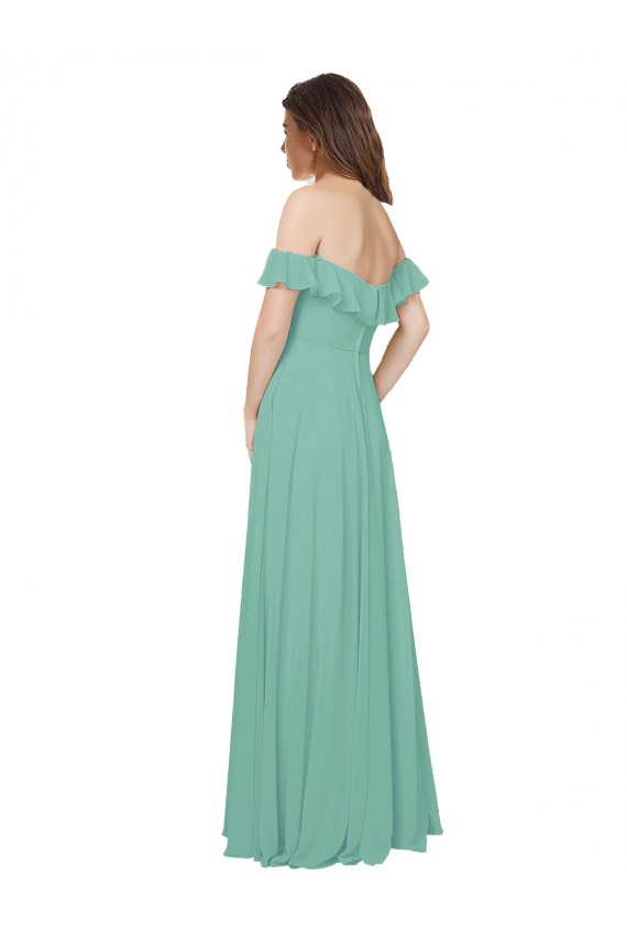 Flounce Sleeves Off the Shoulder Long Chiffon Bridesmaid Dress UK