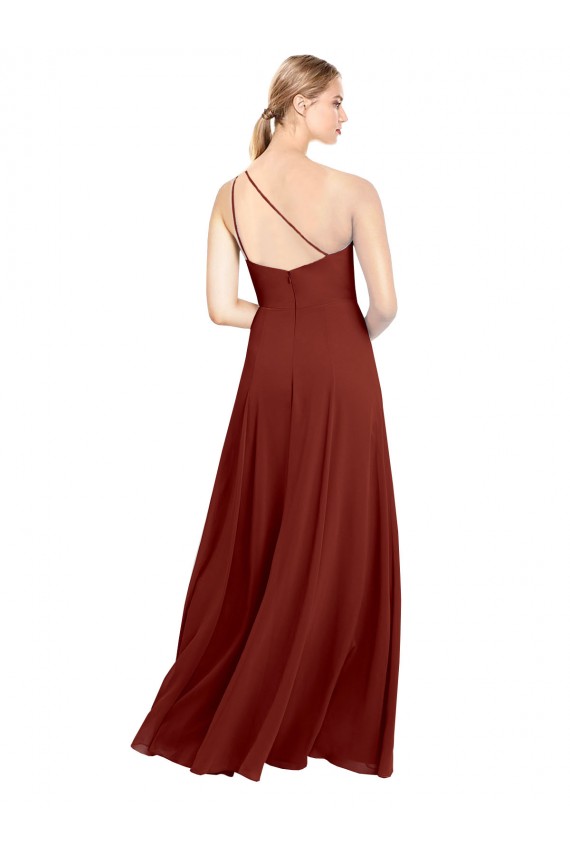 Fit and Flare One Shoulder Long Chiffon Bridesmaid Dress with High Slit UK
