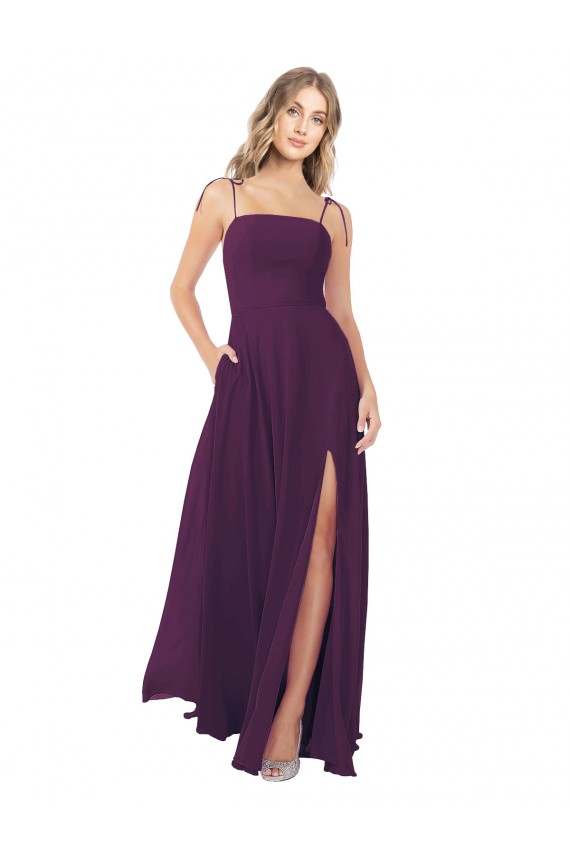 Chiffon Bridesmaid Dress with Front Slit and Keyhole Back UK
